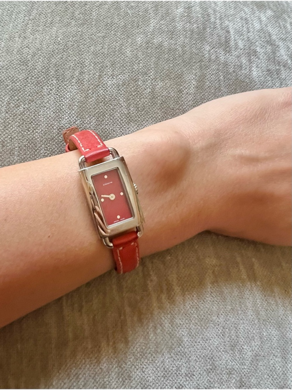 Coach Slim Red Leather Strap Rectangular Women's Watch